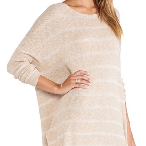 FREE PEOPLE, size L, striped tan & cream knit oversized tunic - Picture 2 of 9
